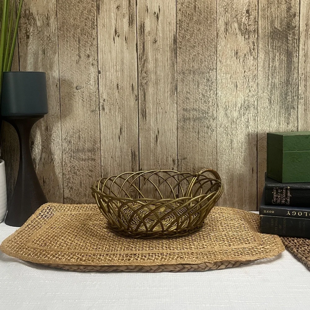 Vintage Gold Metal Wicker Basket Decorative Centerpiece Bowl